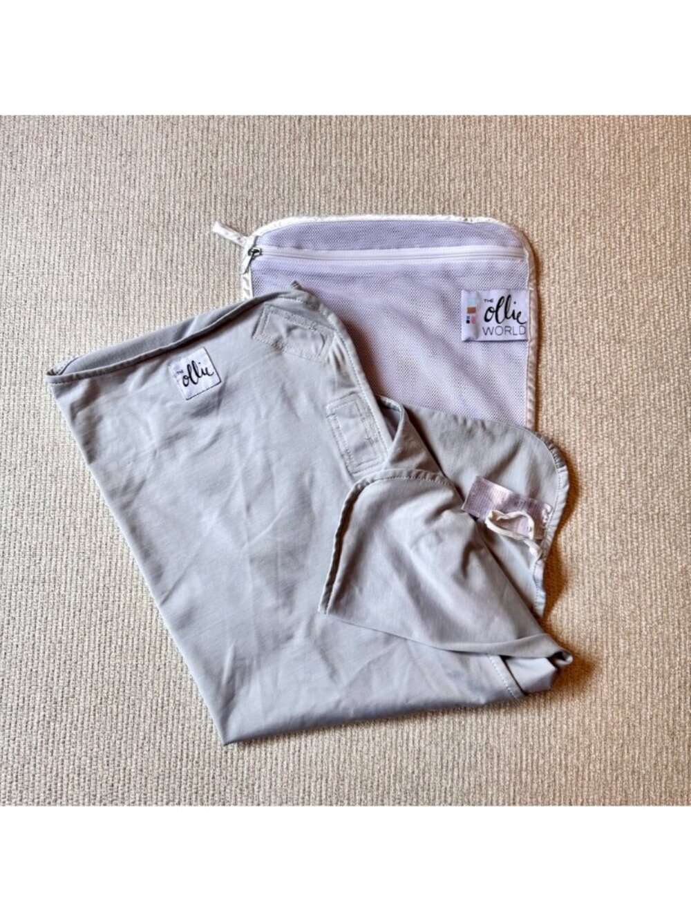 Ollie Velcro Baby Swaddle in Stone with Laundry Bag Gray